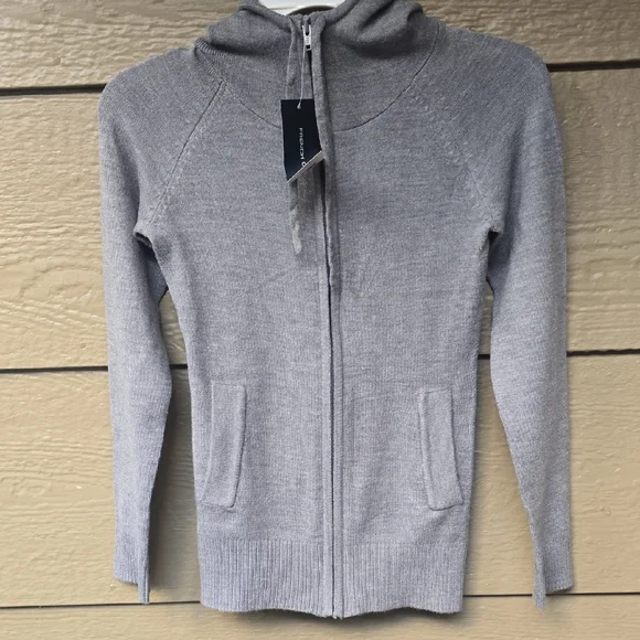 French Connection Gray Milange Baby Soft Plains Zip Through Hoodie Xs NWT New